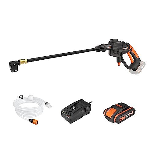 WORX WG620E: Hidrolimpiadora a batería Hydroshot 20 V Worx, PowerShare. Portátil y fácil de usar. Incluye 1 batería 2Ah. Color: Negro y Naranja.